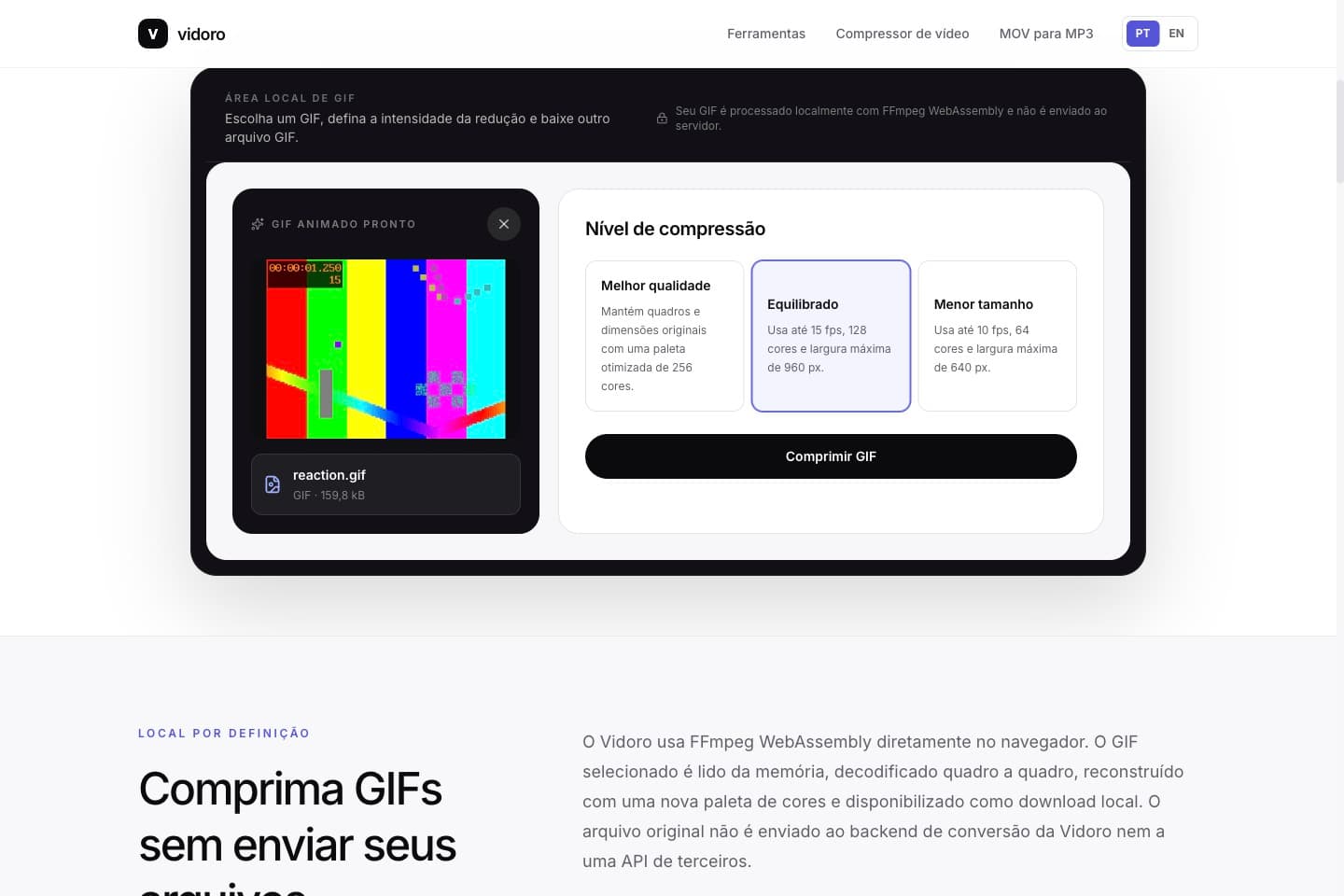 GIF animado selecionado com compressão Equilibrada no Vidoro