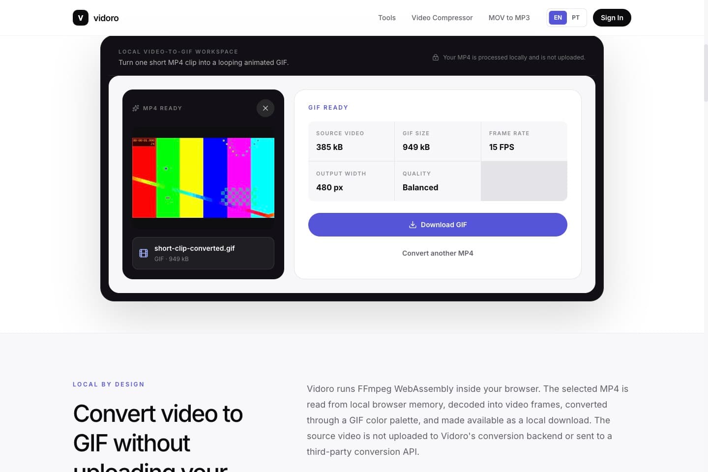 Completed MP4 to GIF conversion with real result details