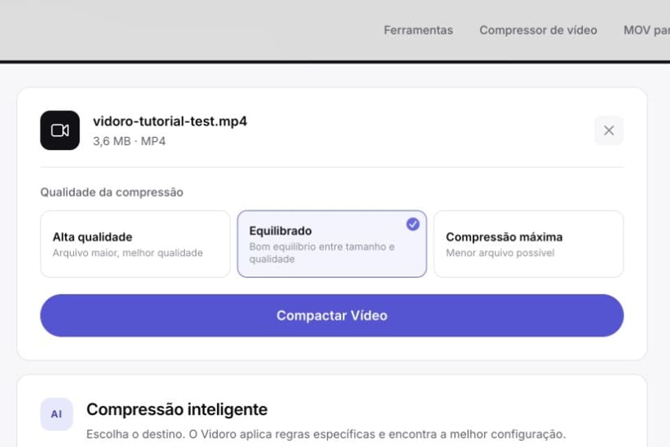 Seletor de qualidade do compressor de vídeo Vidoro