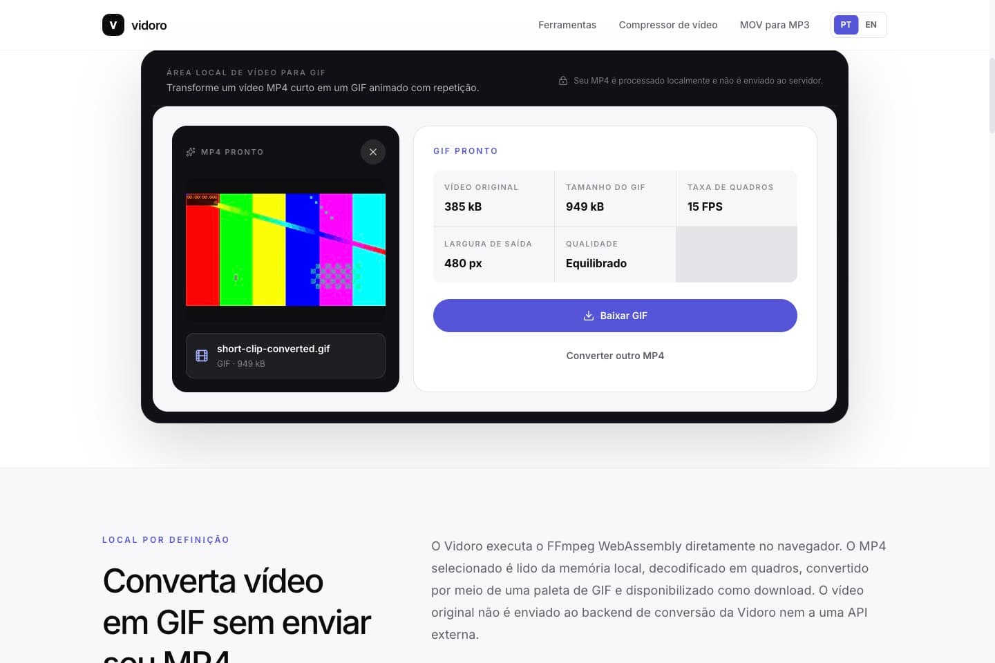 Conversão de MP4 para GIF concluída com informações reais do resultado